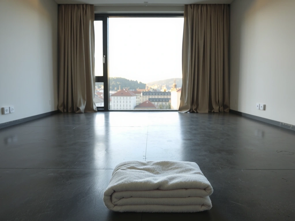 Čistá podlaha v pražském bytě odrážející město